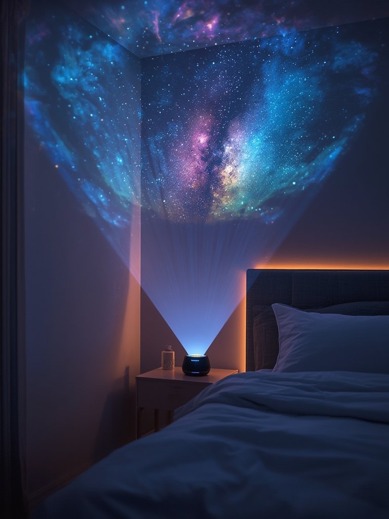 Rosetta Dual Galaxy Projector in smart home setup with dual lens projection